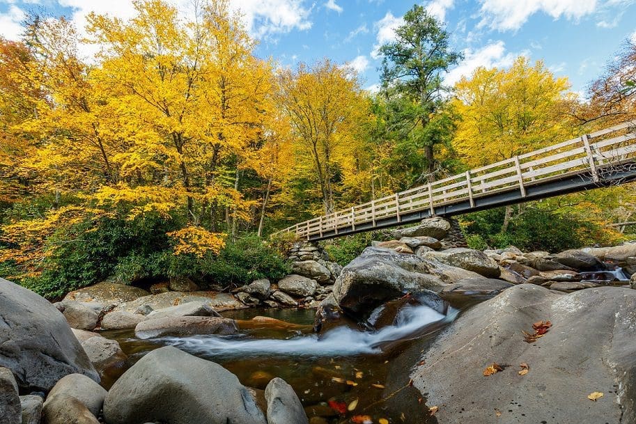 Chimney Tops trailhead in Fall - Great Smoky Mountains National Park