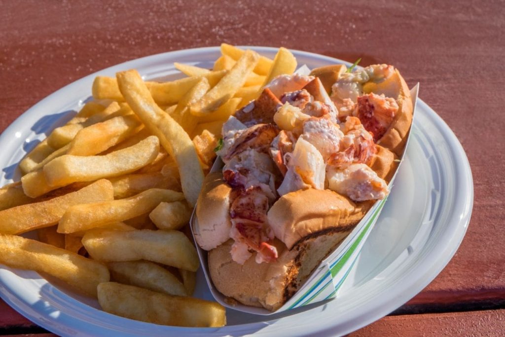 Lobster roll and French fries.