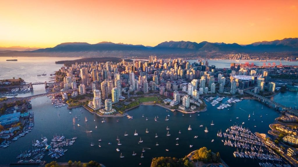 Beautiful aerial view of downtown Vancouver skyline